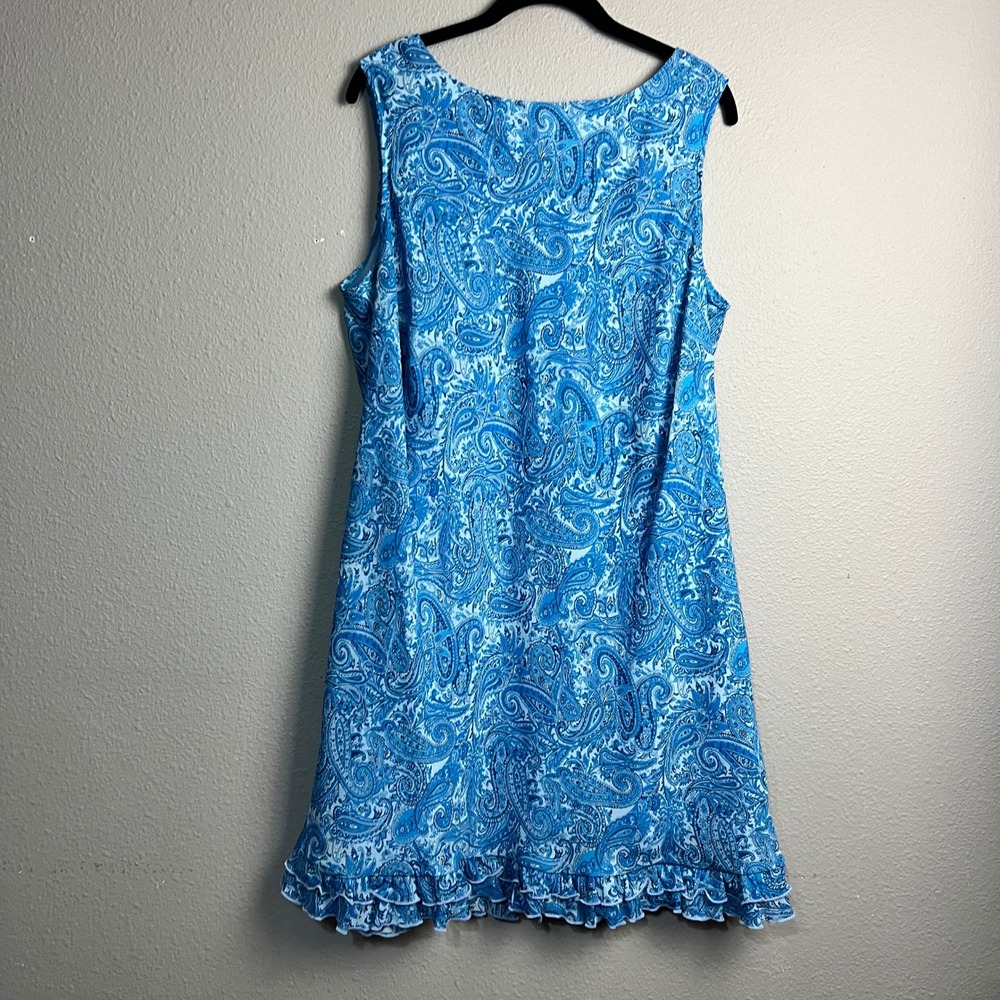 California Concepts Blue Paisley Print Sleeveless Dress Fairy Ruffle Hem Size 16